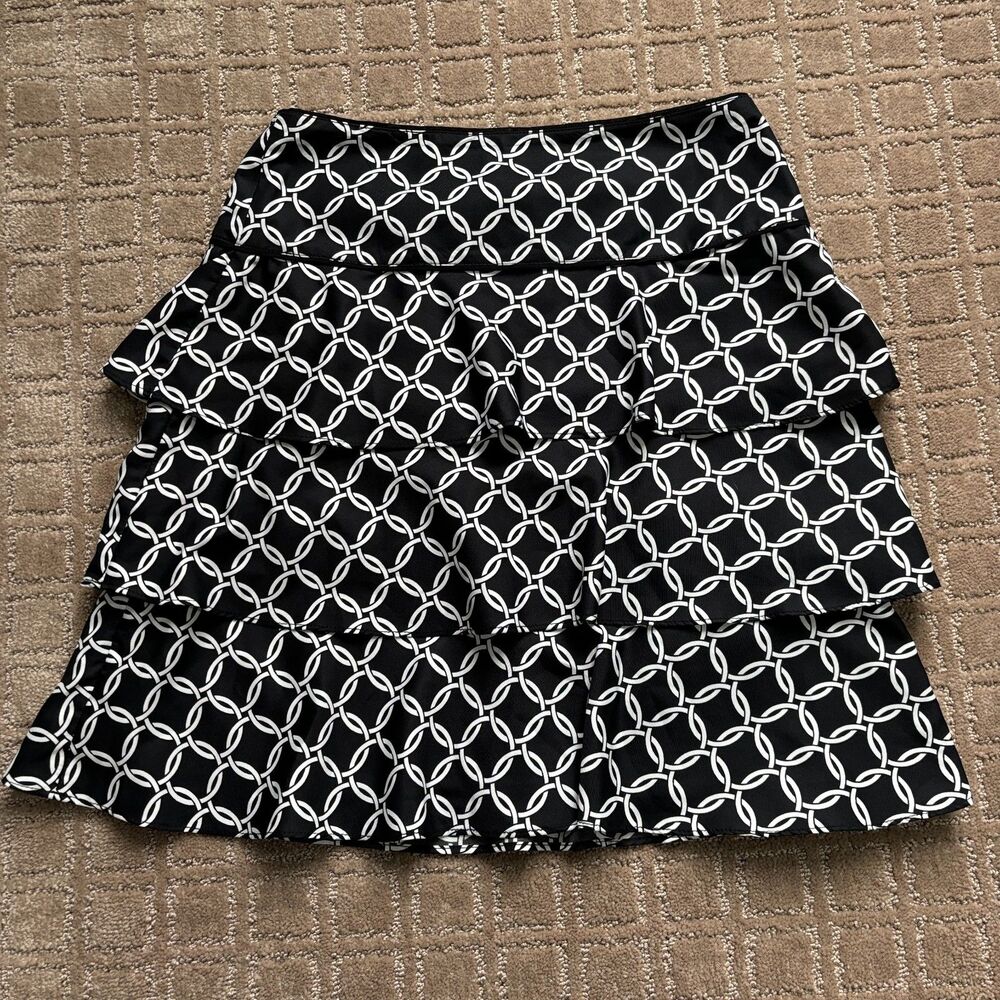 White House Black Market Tiered Mini Skirt Women's 00 Black White Ruffle Party